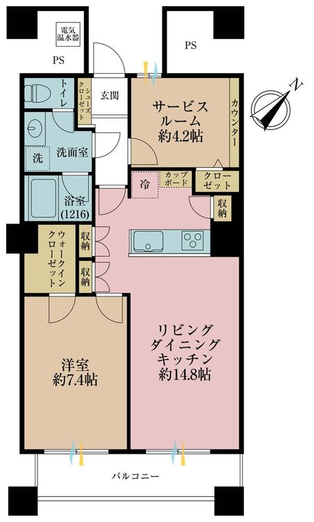 その他 1LDK+S（納戸）、専有面積57.78m2、バルコニー面積7.26m2
