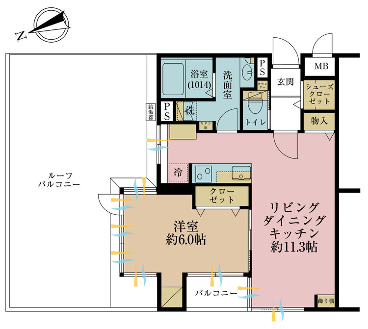 間取り 1LDK、専有面積41.33?、バルコニー面積1.62?
