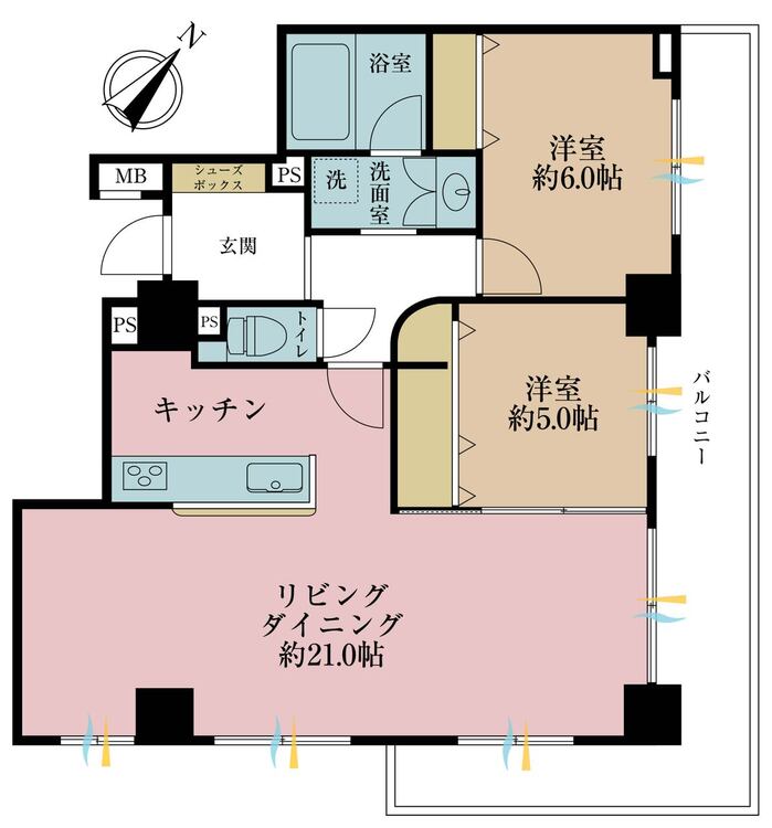 間取り 2LDK、専有面積72.65?、バルコニー面積15.13?