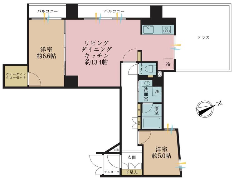 その他 2LDK、専有面積65.28m2、バルコニー面積9.26m2