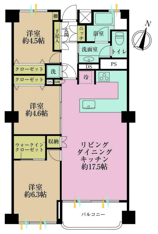 その他 3LDK、専有面積72.71m2、バルコニー面積7.45m2