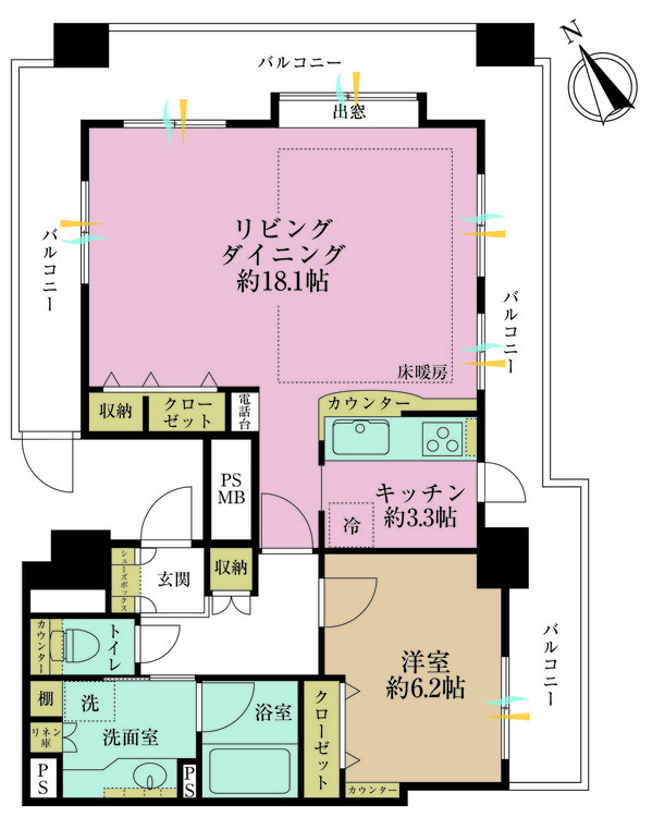その他 1LDK、専有面積65.37m2、バルコニー面積26.36m2