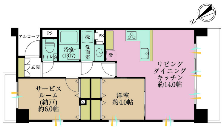 その他 1LDK+S（納戸）、専有面積56.36m2