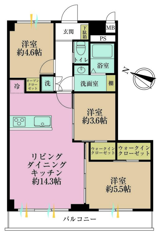 その他 3LDK、専有面積62.66m2、バルコニー面積7.4m2