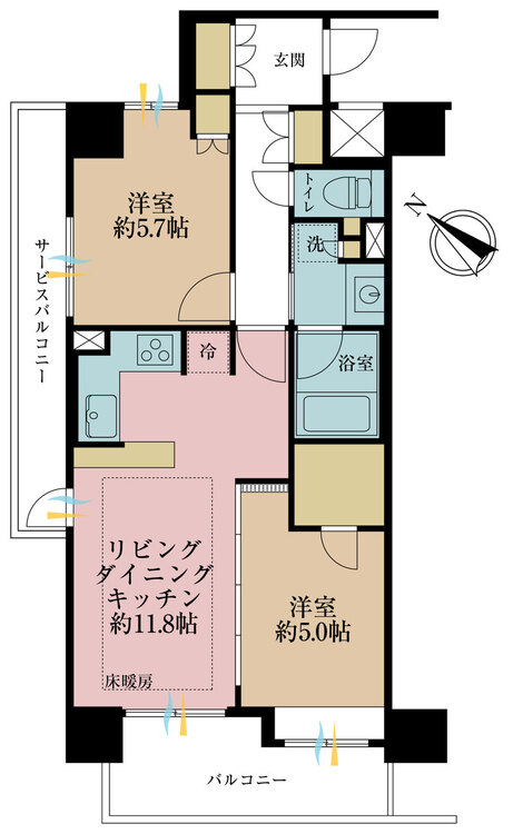 その他 2LDK、専有面積54.03m2、バルコニー面積6.52m2