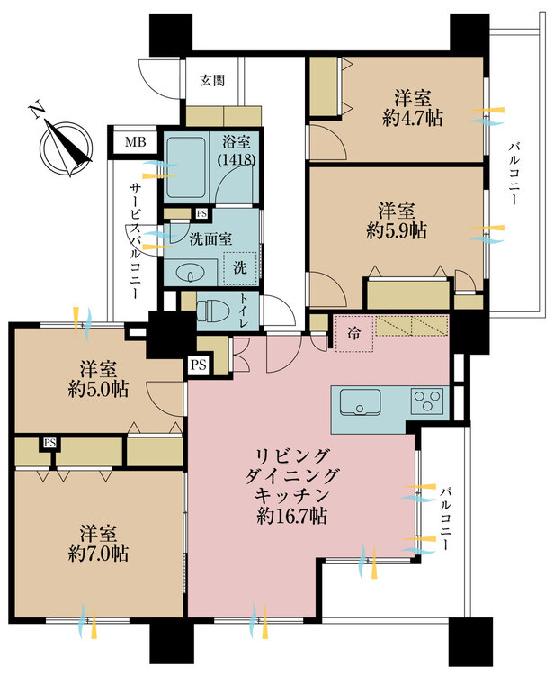 その他 4LDK、専有面積87.72m2、バルコニー面積11.21m2