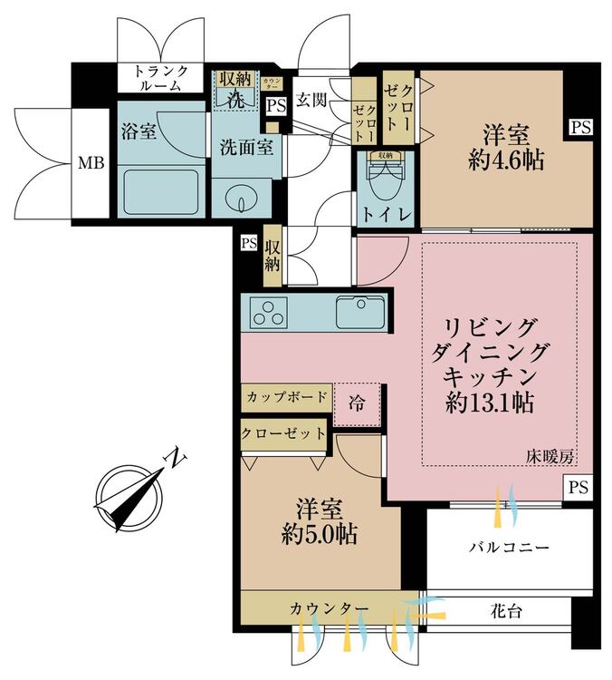 その他 2LDK、専有面積54.82m2、バルコニー面積6.27m2