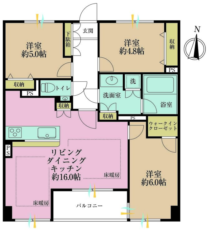 その他 3LDK、専有面積82.38m2、バルコニー面積5.1m2