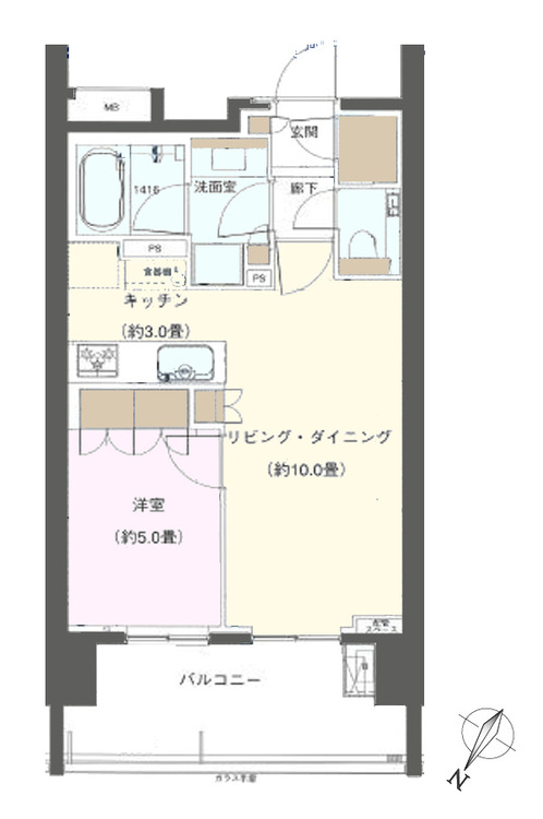 その他 1LDK、専有面積42.79m2、バルコニー面積10.6m2