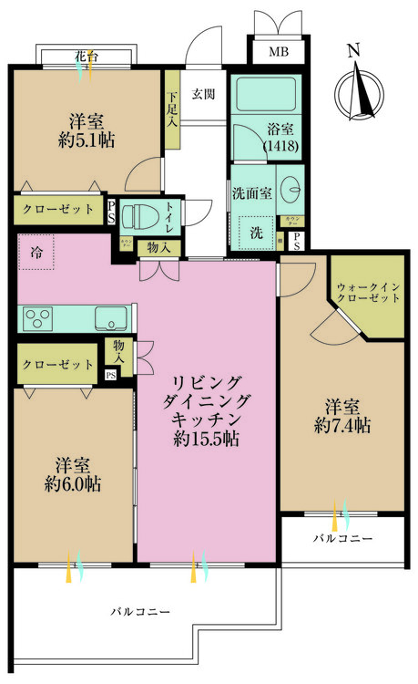 その他 3LDK、専有面積75.88m2、バルコニー面積12.94m2