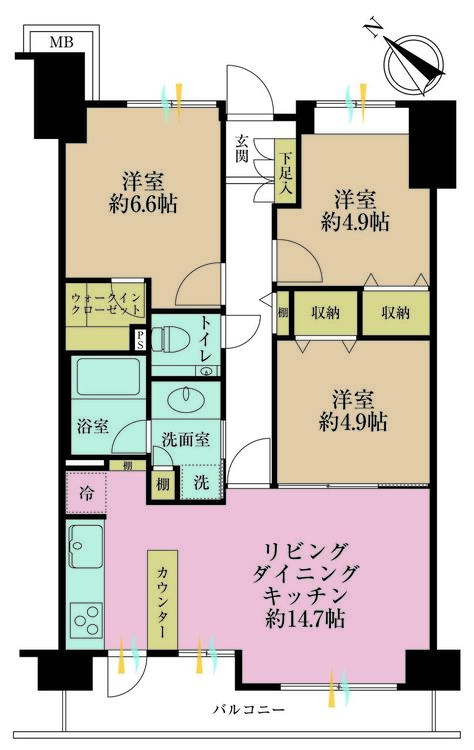 その他 3LDK、専有面積70.95m2、バルコニー面積8.19m2