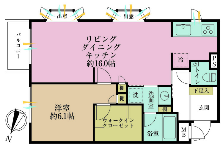 その他 1LDK、専有面積52.88m2、バルコニー面積2.88m2