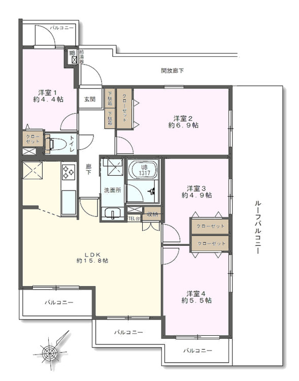 その他 4LDK、専有面積79.57m2、バルコニー面積7.17m2