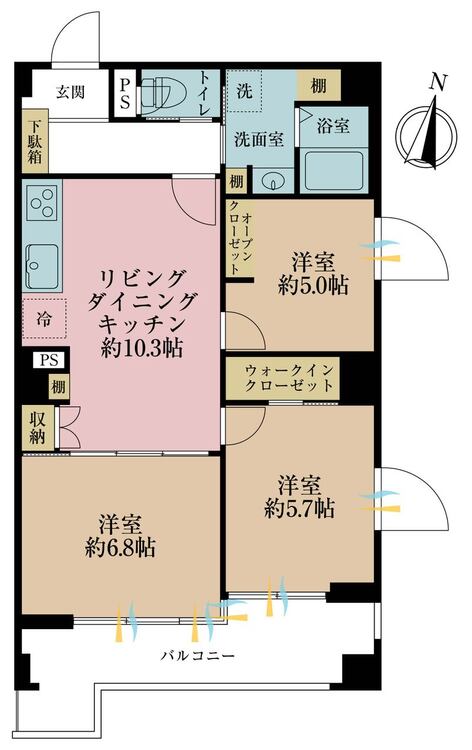 その他 3LDK、専有面積64.99m2、バルコニー面積9.64m2