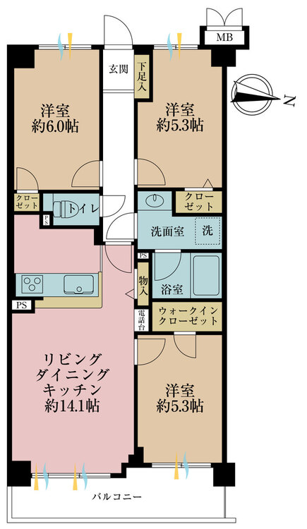 その他 3LDK、専有面積67.63m2、バルコニー面積7.83m2