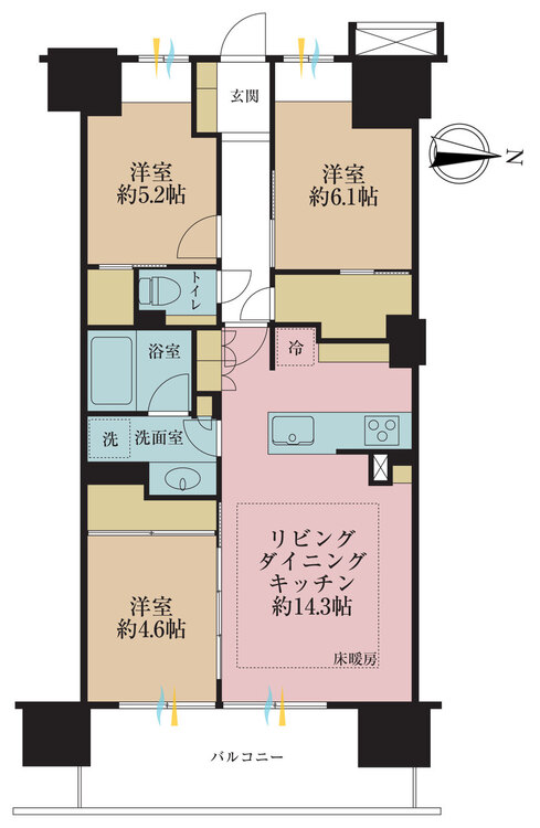 その他 3LDK、専有面積69m2、バルコニー面積12m2