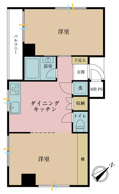 その他 1LDK、専有面積45.09m2、バルコニー面積3.69m2