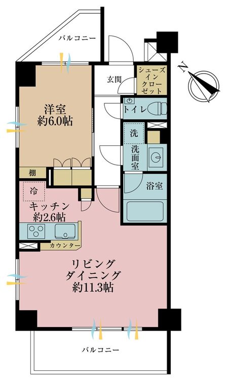 その他 1LDK、専有面積46.5m2、バルコニー面積9.95m2