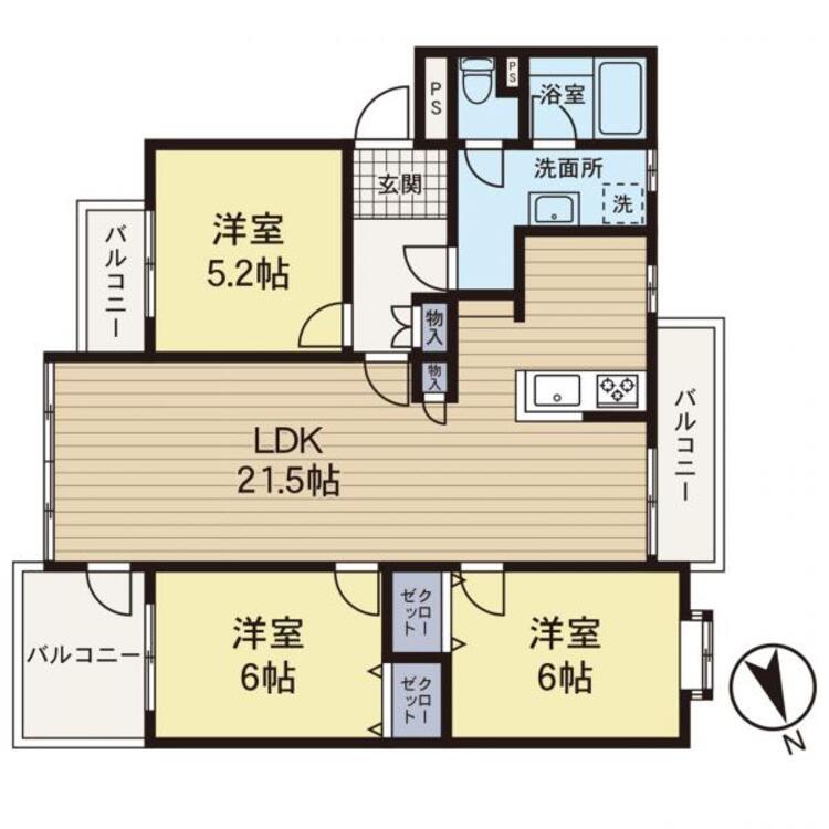 間取り 【間取り図】LDKが21.5帖あり広々とした空間です。
