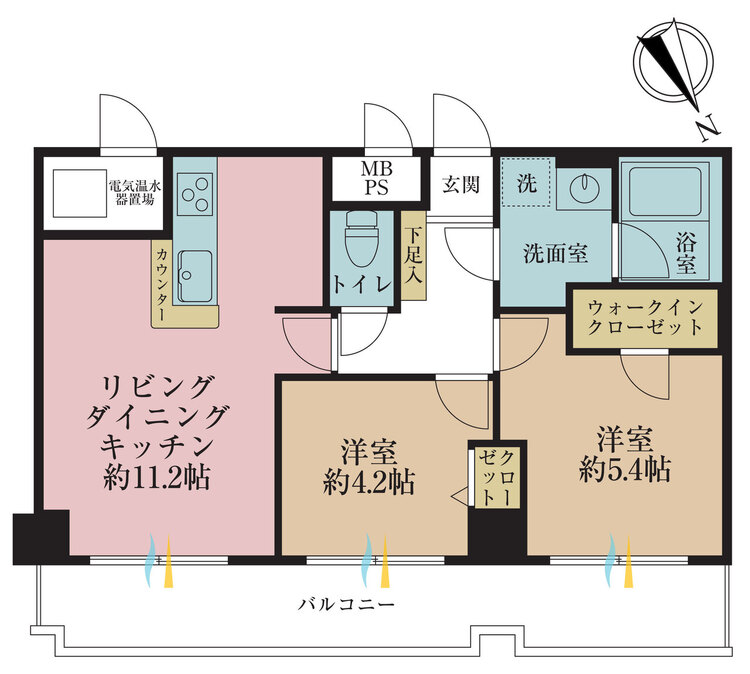その他 2LDK、専有面積51.62m2、バルコニー面積10.93m2