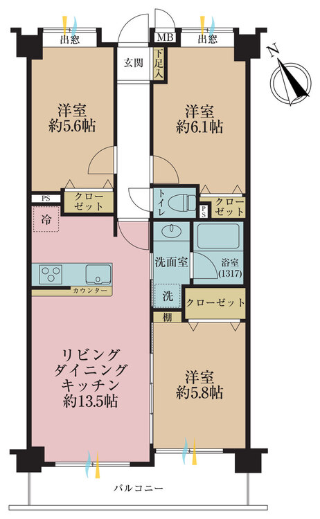その他 3LDK、専有面積66.07m2、バルコニー面積7.82m2