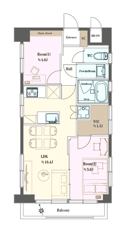 その他 2LDK、専有面積47m2、バルコニー面積4.3m2