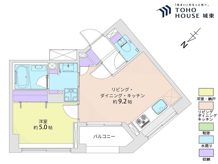 間取り １ＬＤＫ、専有面積３４．９８平米、バルコニー面積３．５１平米