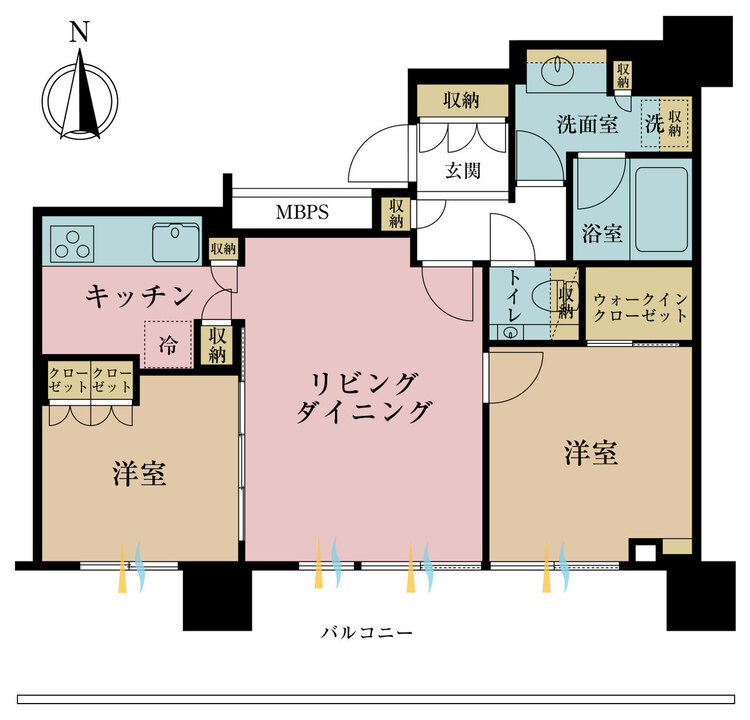 その他 2LDK、専有面積56.19m2、バルコニー面積18.94m2