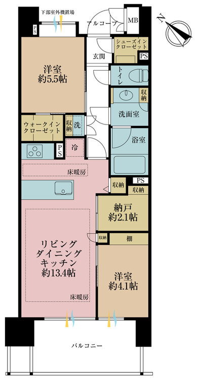 その他 2LDK+S（納戸）、専有面積60.38m2、バルコニー面積9.5m2