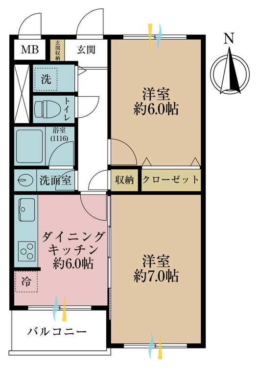 その他 2DK、専有面積46.17m2、バルコニー面積4.05m2