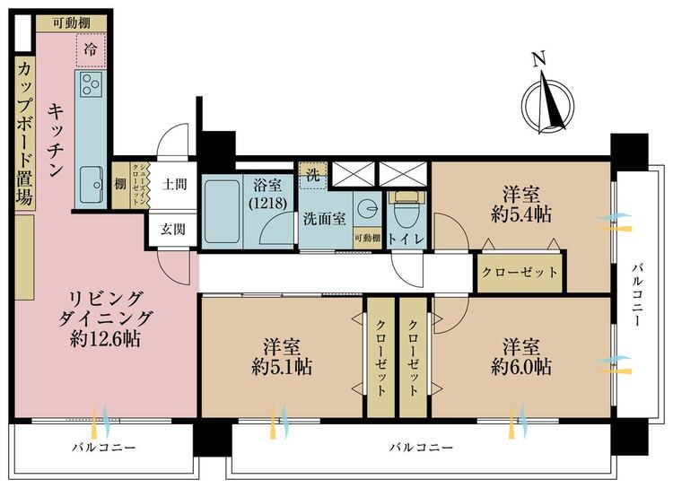 その他 3LDK、専有面積72.12m2、バルコニー面積18.18m2
