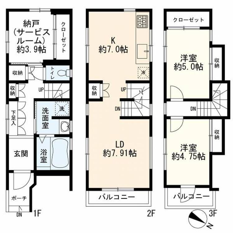 間取り ２ＳＬＤＫ＋カースペース