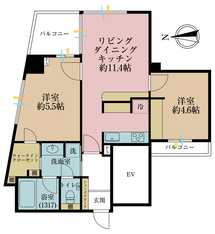 その他 2LDK、専有面積54.19m2、バルコニー面積3.74m2