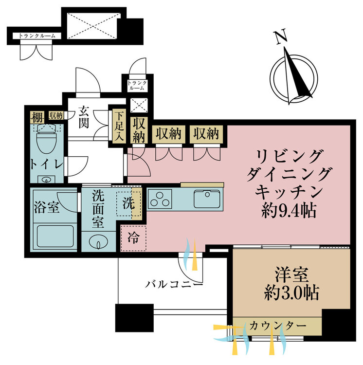 その他 1LDK、専有面積37.92m2、バルコニー面積4.55m2
