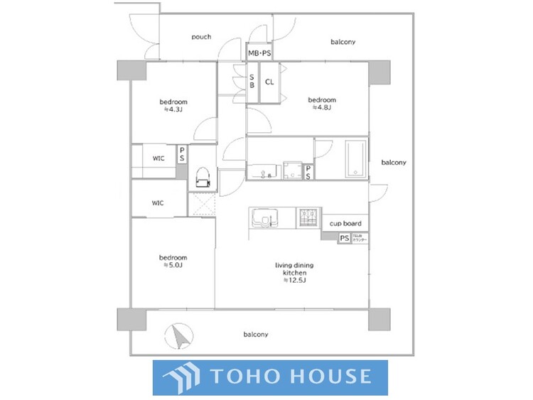 間取り 【house the light is illuminat】採光と風　家事導線も比較的良好で、風通しの良さで過ごしやすい麗(うら)らかな気分にさせてくれるリビング