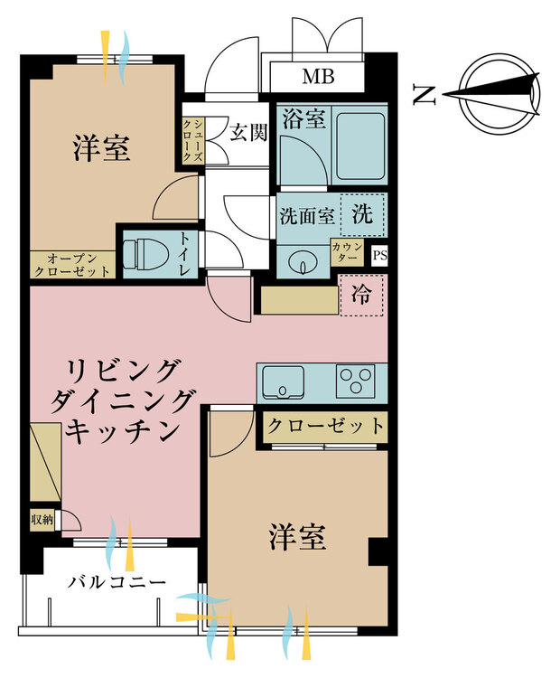 その他 2LDK、専有面積45.45m2、バルコニー面積3.64m2
