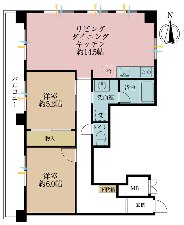 その他 2LDK、専有面積65.12m2、バルコニー面積16.65m2