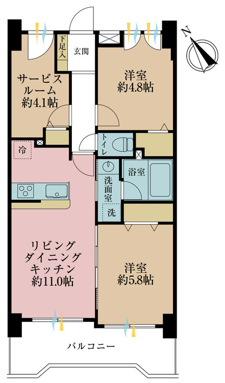 その他 2LDK+S（納戸）、専有面積56.99m2、バルコニー面積8.87m2