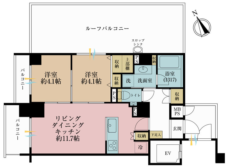 その他 2LDK、専有面積49.29m2、バルコニー面積7.56m2