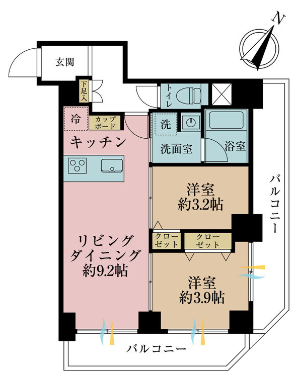 その他 1LDK+S（納戸）、専有面積40.27m2、バルコニー面積13.04m2