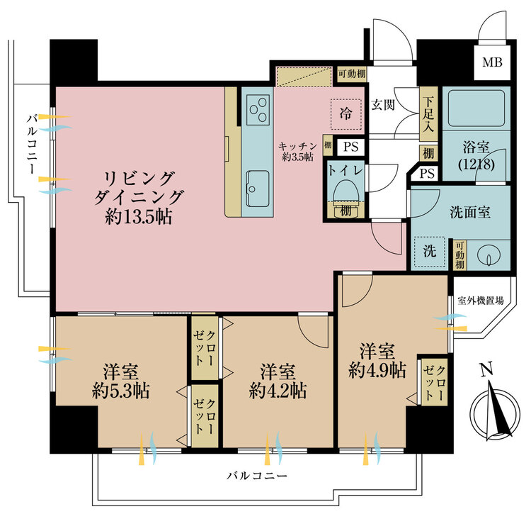 その他 3LDK、専有面積67.97m2、バルコニー面積9.7m2