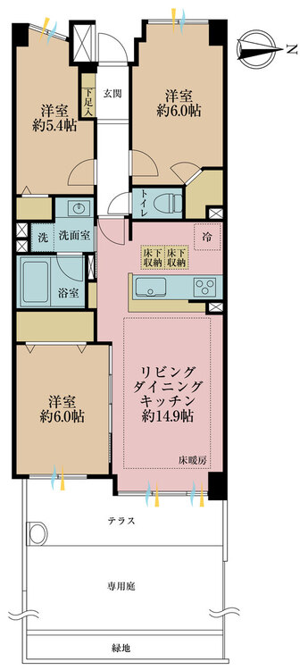 その他 3LDK、専有面積69.02m2、バルコニー面積8.6m2