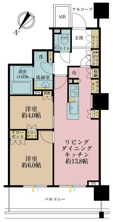 その他 2LDK、専有面積56.37m2、バルコニー面積10.98m2