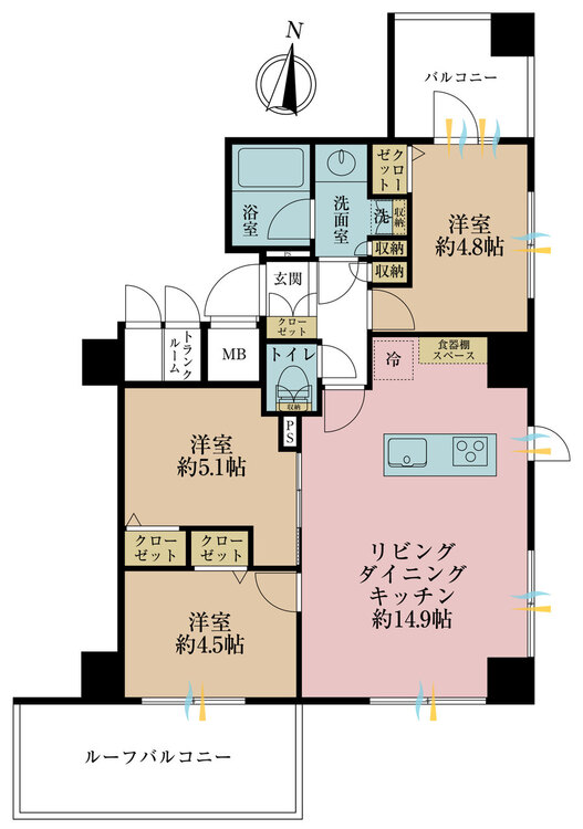 その他 3LDK、専有面積65.19m2、バルコニー面積4.88m