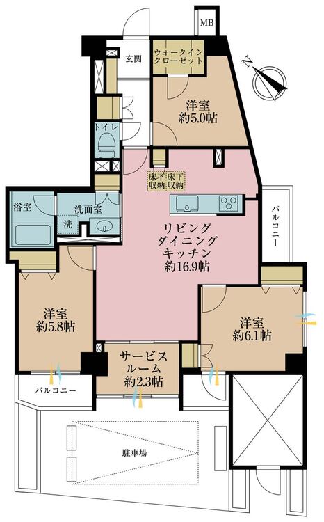 その他 3LDK+S（納戸）、専有面積83.38m2、バルコニー面積7.21m2