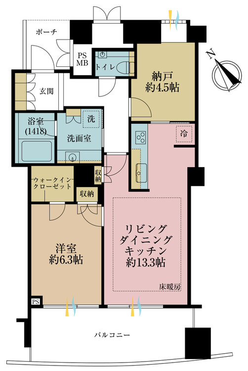 その他 1LDK、専有面積60.5m2、バルコニー面積13.43m2