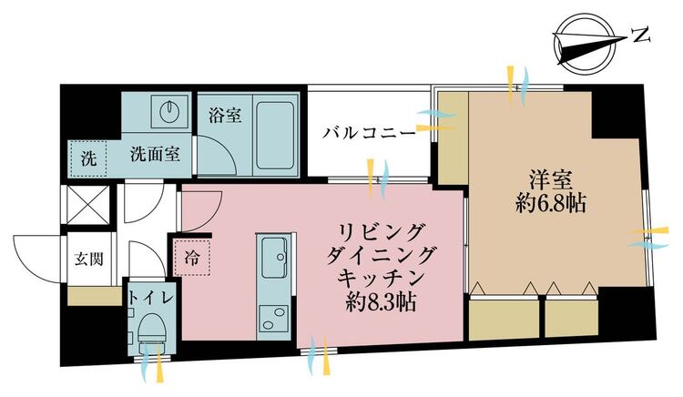 間取り １ＬＤＫ、専有面積３９．７４平米、バルコニー面積３．１４平米