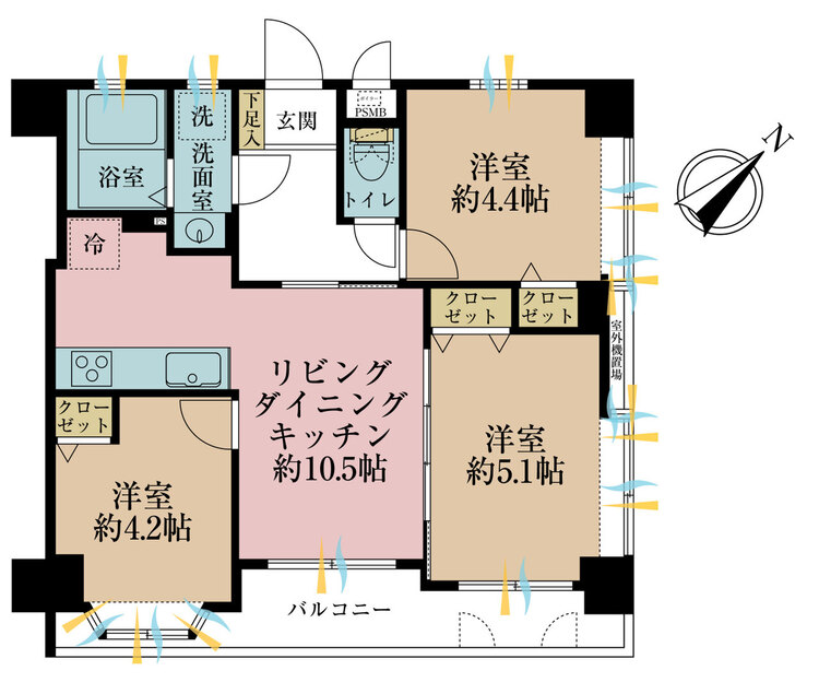 その他 3LDK、専有面積54.59m2、バルコニー面積7.33m2