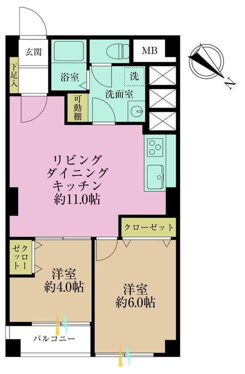 その他 2LDK、専有面積52.61?、バルコニー面積3.71?