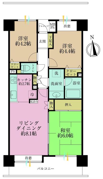 その他 3LDK、専有面積58.34?、バルコニー面積8.4?
